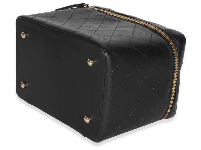Chanel Black Flat Quilted Lambskin Knock On Wood Large Vanity Case Nero - vista 6