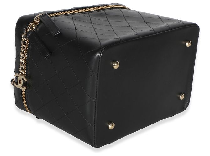Chanel Black Flat Quilted Lambskin Knock On Wood Large Vanity Case Nero - vista 7
