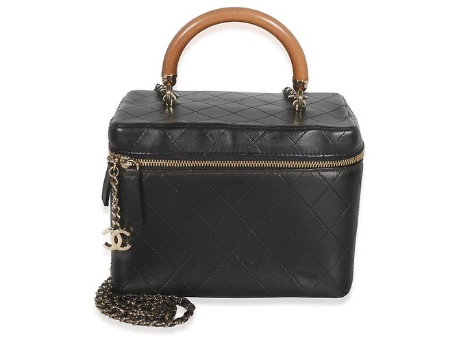Chanel Black Flat Quilted Lambskin Knock On Wood Large Vanity Case Nero - vista 8