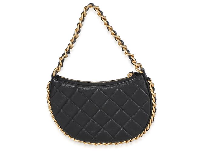 Gabrielle Chanel Mini Hobo in pelle d'agnello matelassé lucida nera con catena CC Nero - vista 2