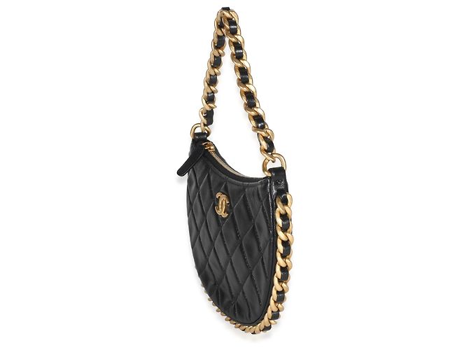 Gabrielle Chanel Mini Hobo in pelle d'agnello matelassé lucida nera con catena CC Nero - vista 3