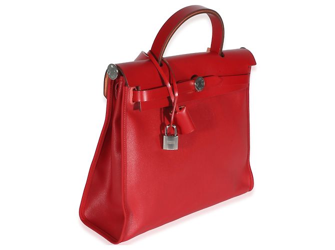 Hermès Rouge Piment Vache Hunter Berline Canvas Toile Herbag Zip 31 Rot - Ansicht 2