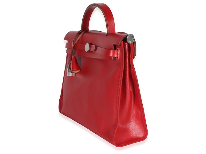 Hermès Rouge Piment Vache Hunter Berline Canvas Toile Herbag Zip 31 Rot - Ansicht 3