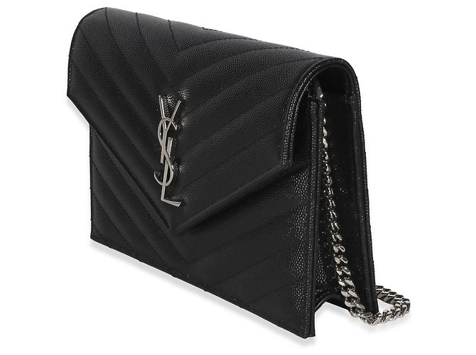 Autre Marque Portafoglio a catena Saint Laurent Classic Cassandre in pelle grain de poudre nera Nero - vista 3