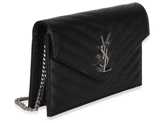 Autre Marque Portafoglio a catena Saint Laurent Classic Cassandre in pelle grain de poudre nera Nero - vista 4