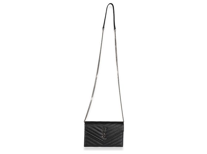 Autre Marque Portafoglio a catena Saint Laurent Classic Cassandre in pelle grain de poudre nera Nero - vista 5