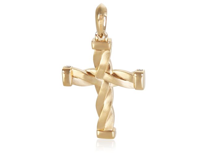 Pendente Croce Helios David Yurman in Oro Giallo e Diamanti - vista 4