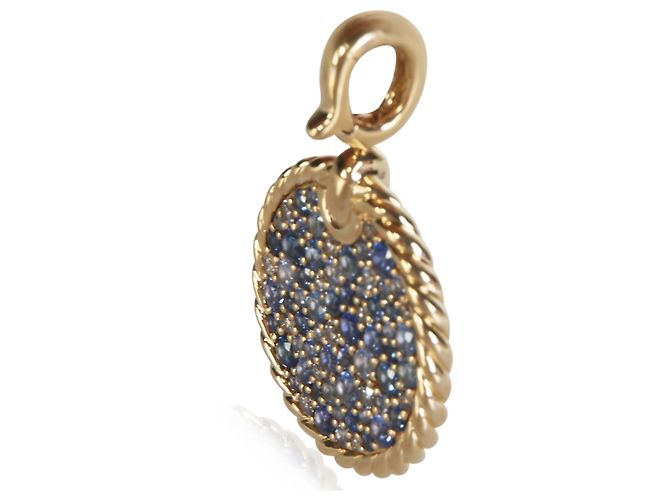 Pendente a disco Elements in oro giallo, zaffiro e diamante David Yurman - vista 3