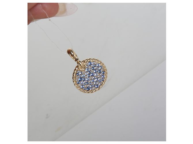 Pendente a disco Elements in oro giallo, zaffiro e diamante David Yurman - vista 5