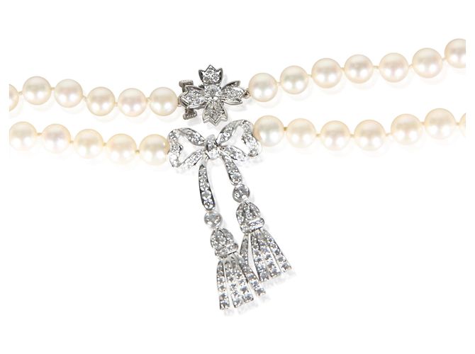 Colar de Laço em Platina, Pérolas e Diamantes Tiffany & Co. - vista 4