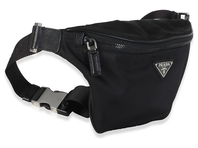 Borsello cintura Prada in Re-Nylon nero con placca logo Saffiano - vista 2