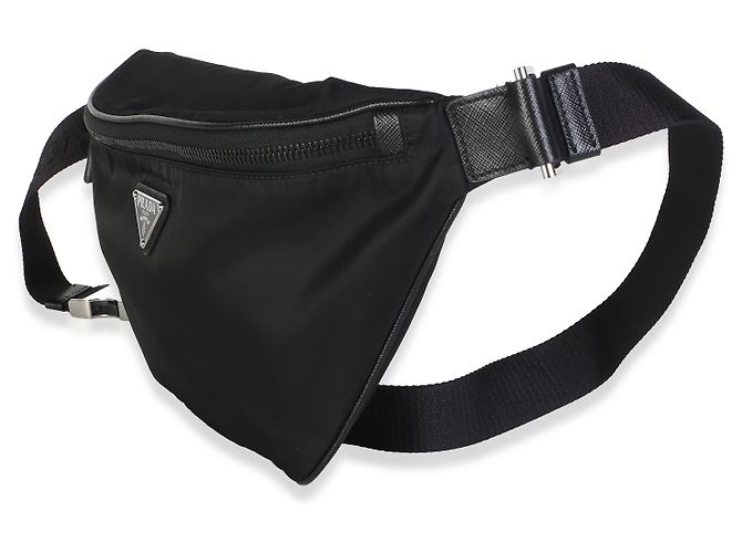 Borsello cintura Prada in Re-Nylon nero con placca logo Saffiano - vista 3