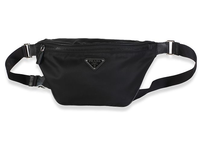 Borsello cintura Prada in Re-Nylon nero con placca logo Saffiano - vista 8