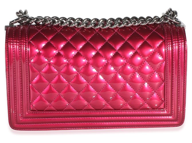 Chanel Boy Bag Old Medium aus metallischem Lackleder, gesteppt, rosa Pink - Ansicht 2