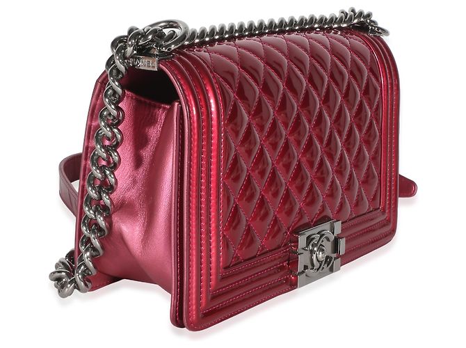 Chanel Boy Bag Old Medium aus metallischem Lackleder, gesteppt, rosa Pink - Ansicht 4