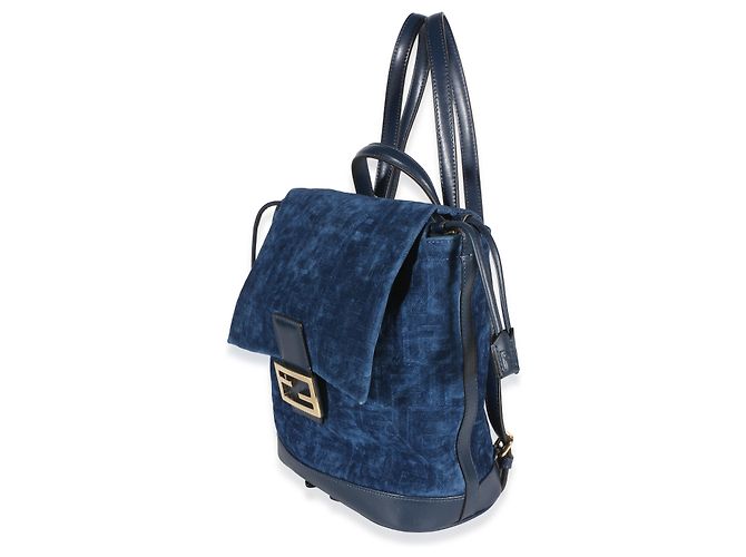 Baguette Fendi Blue Abyss FF Flocked Denim Drawstring Backpack - view 3