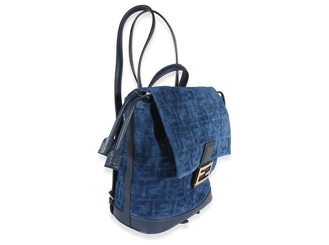 Baguette Fendi Blue Abyss FF Flocked Denim Drawstring Backpack - view 4