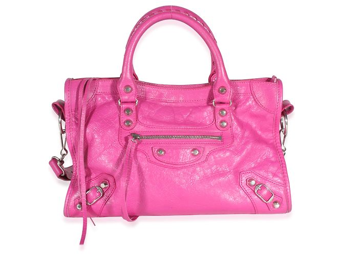 Borsa Balenciaga Le City Small in Agnello Rose Magenta con Hardware Classico Rosa - vista 8
