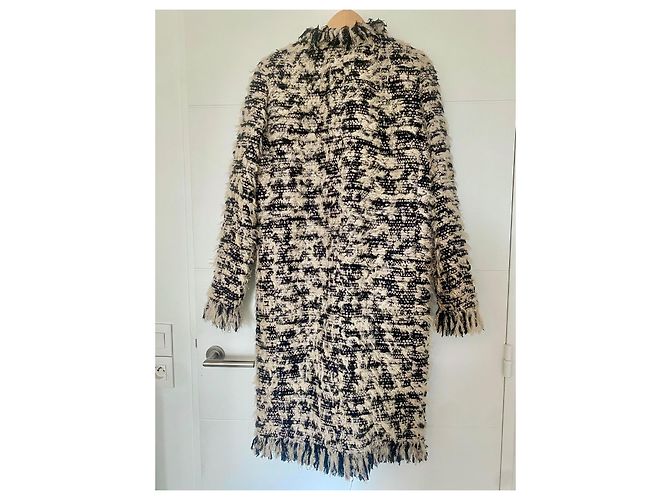 Chanel Abrigo Largo en Tweed Blanco y Negro Metálico - vista 3