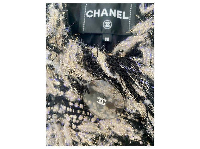 Chanel Abrigo Largo en Tweed Blanco y Negro Metálico - vista 5