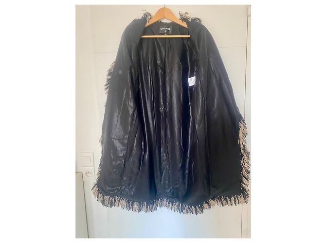 Chanel Abrigo Largo en Tweed Blanco y Negro Metálico - vista 6