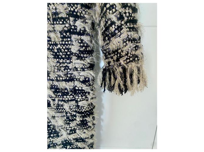 Chanel Abrigo Largo en Tweed Blanco y Negro Metálico - vista 7