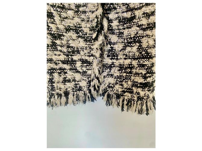 Chanel Abrigo Largo en Tweed Blanco y Negro Metálico - vista 8