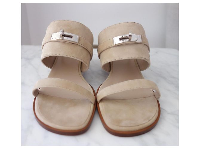 Kelly Sandali Hermès Ninon 50 Camoscio Beige - vista 3