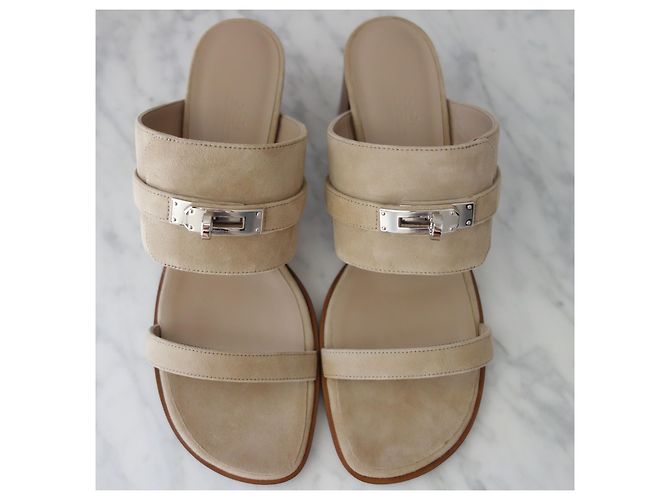 Kelly Sandali Hermès Ninon 50 Camoscio Beige - vista 4