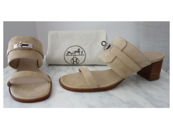 Kelly Sandali Hermès Ninon 50 Camoscio Beige - vista 8