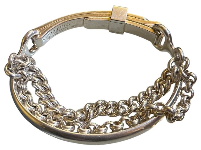 Pulsera Hermès en tono plateado con doble cadena - vista 3