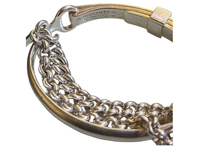 Pulsera Hermès en tono plateado con doble cadena - vista 4