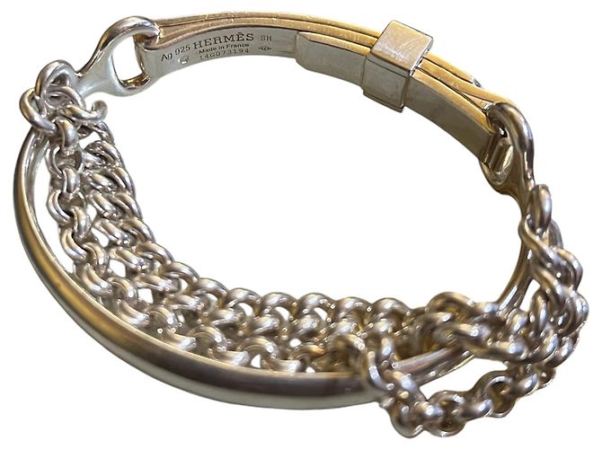 Pulsera Hermès en tono plateado con doble cadena - vista 5