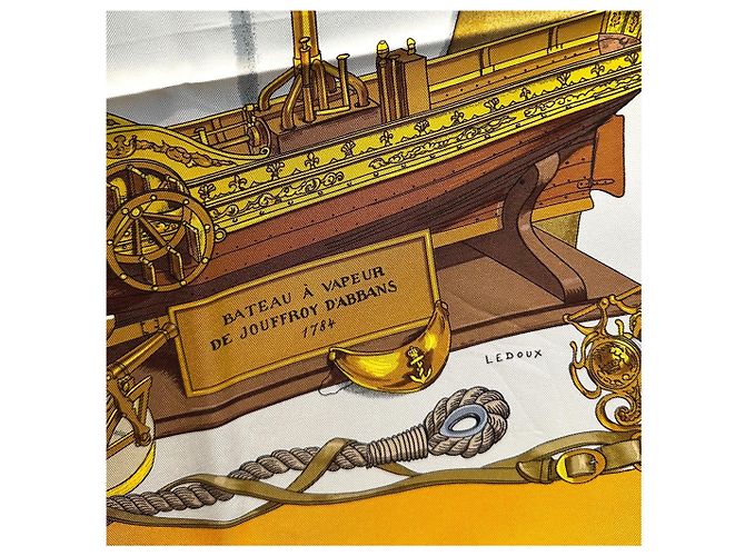 Hermès Lenço de seda vintage Hermes Paris Musee 1962 Ledoux Yellow Amarelo - vista 3
