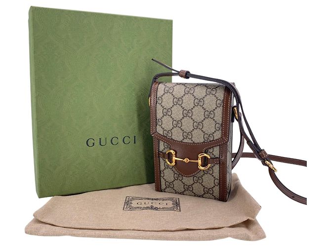 Gucci Borsa a tracolla Mini Horsebit 1955 in tela monogramma GG Supreme Beige - vista 2