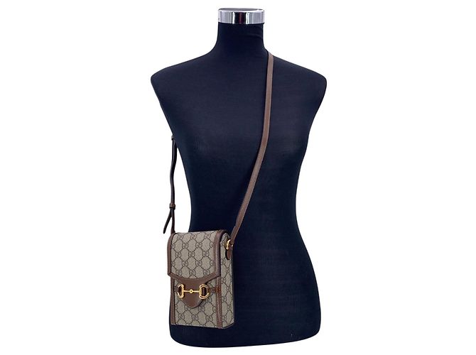 Gucci Borsa a tracolla Mini Horsebit 1955 in tela monogramma GG Supreme Beige - vista 3