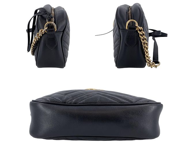 Gucci Kleine GG Marmont Camera Schultertasche aus gestepptem schwarzem Leder - Ansicht 5