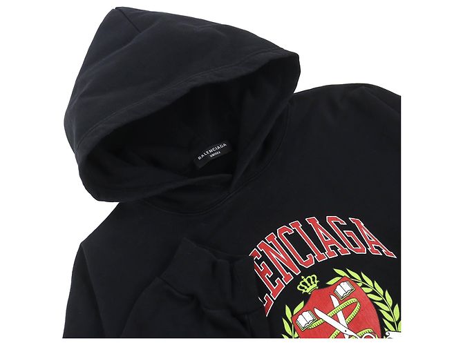 Sudadera con capucha de algodón Balenciaga con estampado de logo college y efecto desgastado Negro - vista 3