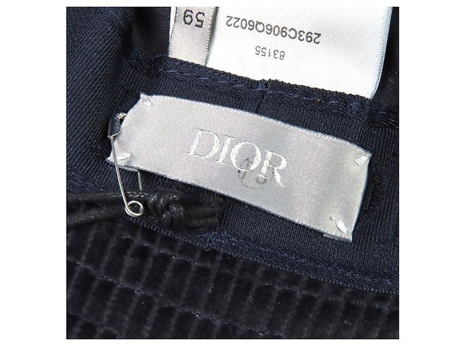 Autre Marque Cappello bucket in velluto a coste Dior con logo CD in diamanti e fodera Oblique Blu Blu navy - vista 7