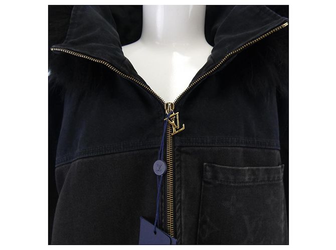 Louis Vuitton Jeansjacke mit Waschbärfell Schwarz - Ansicht 5