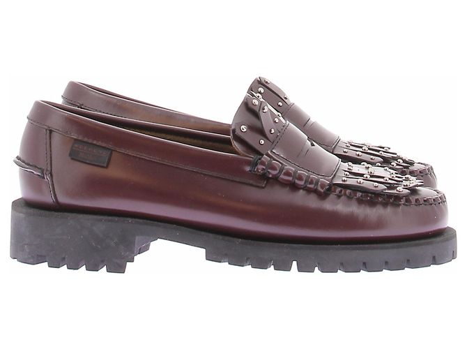 Weekend Max Mara Mocassins en cuir à micro-clous bordeaux - vue 6