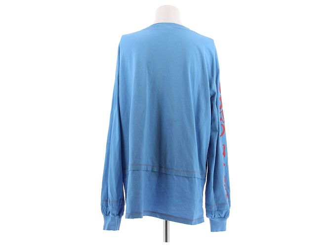 Ganni T-shirt blu a maniche lunghe risvoltate - vista 2