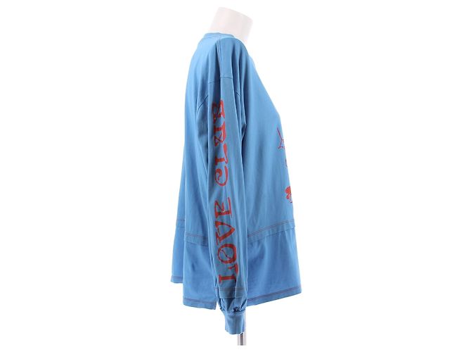 Ganni T-shirt blu a maniche lunghe risvoltate - vista 3