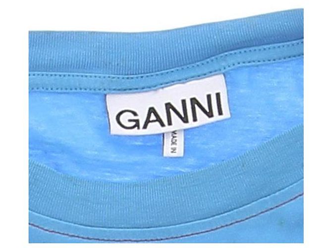 Ganni T-shirt blu a maniche lunghe risvoltate - vista 5