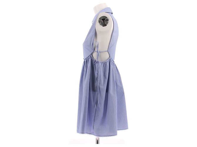 Abito grembiule a quadretti Vichy Miu Miu blu cotone - vista 4