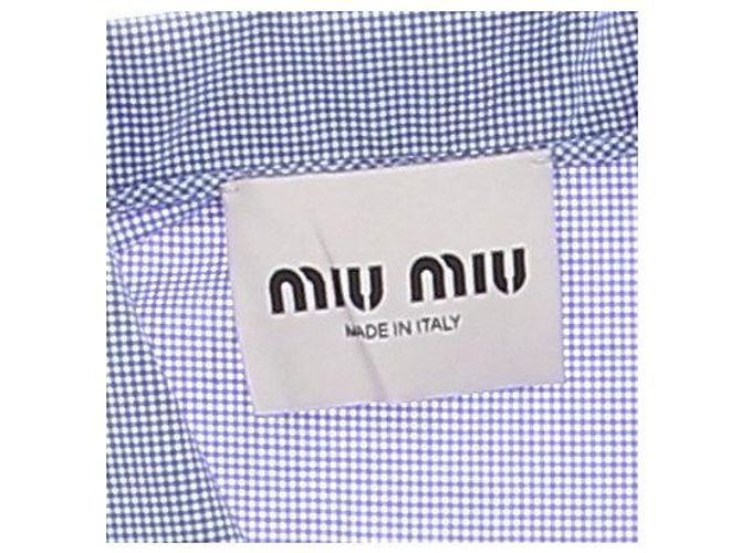 Abito grembiule a quadretti Vichy Miu Miu blu cotone - vista 5