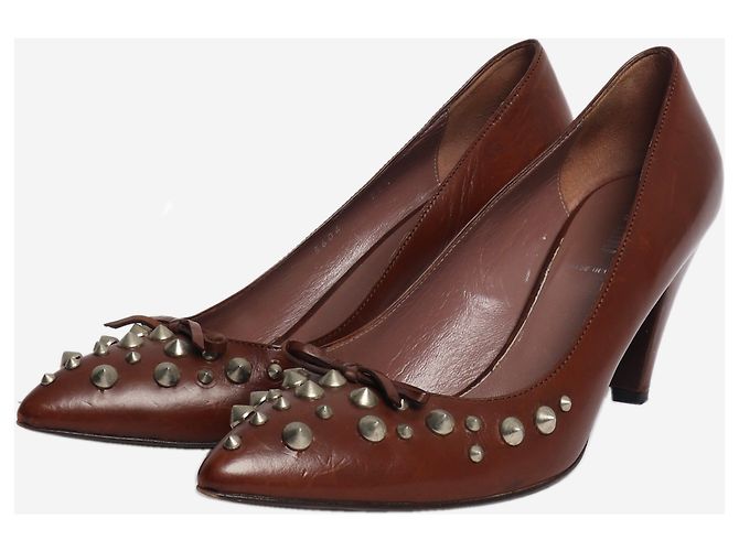 Miu Miu Décolleté in pelle marrone con borchie - size EU 38.5 - vista 2