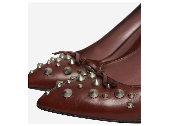 Miu Miu Décolleté in pelle marrone con borchie - size EU 38.5 - vista 4