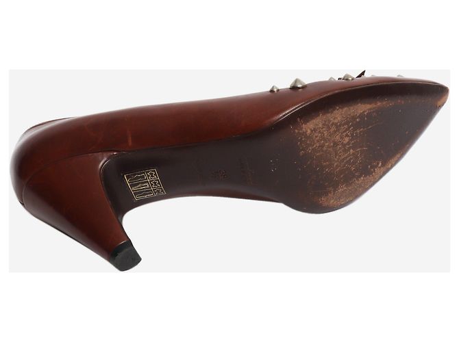 Miu Miu Décolleté in pelle marrone con borchie - size EU 38.5 - vista 6