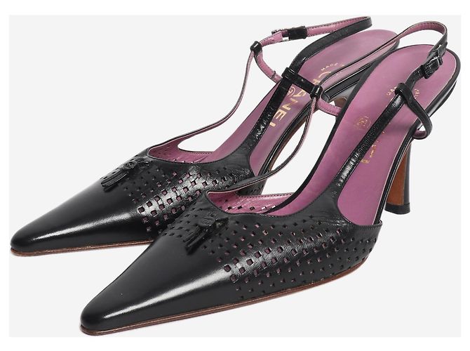 Chanel Black perforated leather slingback heels - size EU 38 - view 2